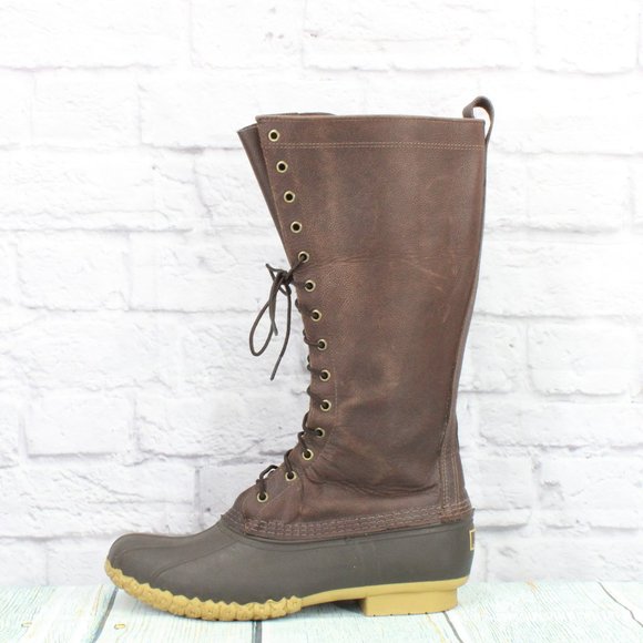 L.L. Bean Other - LL Bean Brown Leather Lace Up Tall Hunting Duck Boots Size 11 Medium